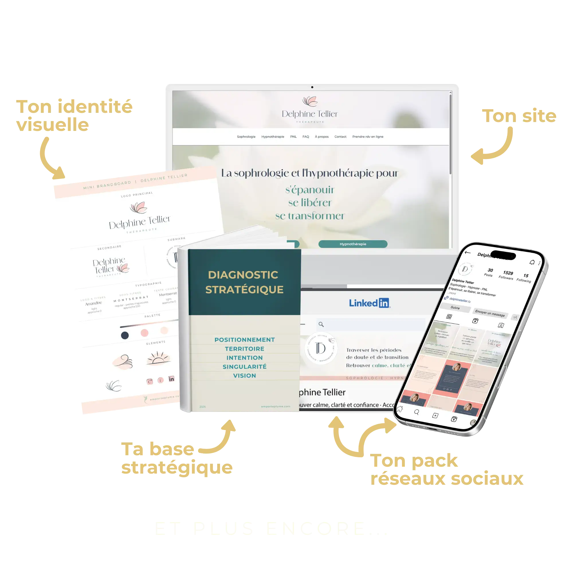 Présentation des éléments principaux de l'offre complète identité visuelle et site web