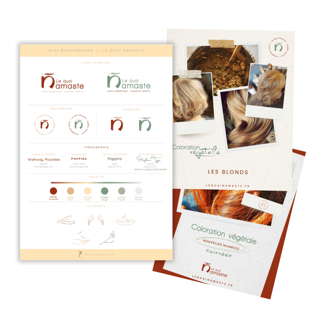 Exemple d'identité visuelle de base pour métiers du bien-être et thérapeutes, à Saumur