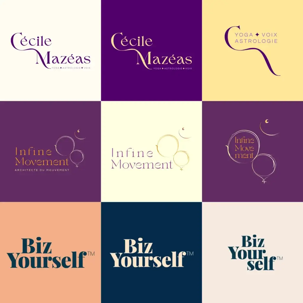 Exemples de logos typographiques créés avec l'offre Etincelle - Identité visuelle de base