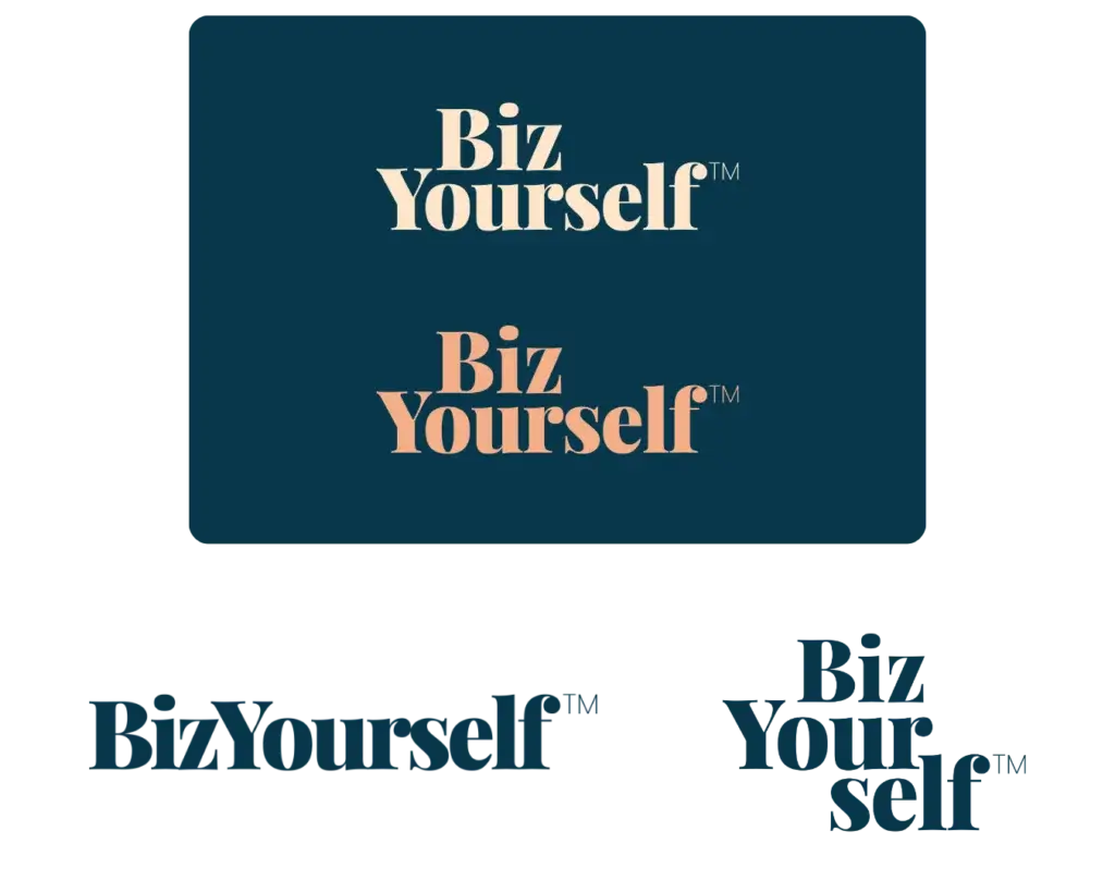 Variantes du logo de Biz Yourself, réalisé par Emporte Plume avec l'offre Etincelle - Identité visuelle de base pour coach business