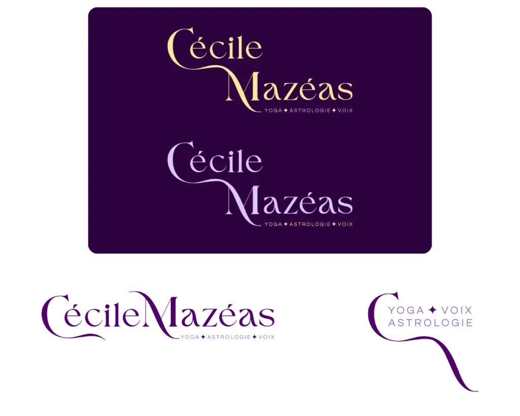 Variantes du logo de Cécile Mazéas, réalisé par Emporte Plume avec l'offre Etincelle - Identité visuelle de base pour prof de yoga et accompagnement holistique