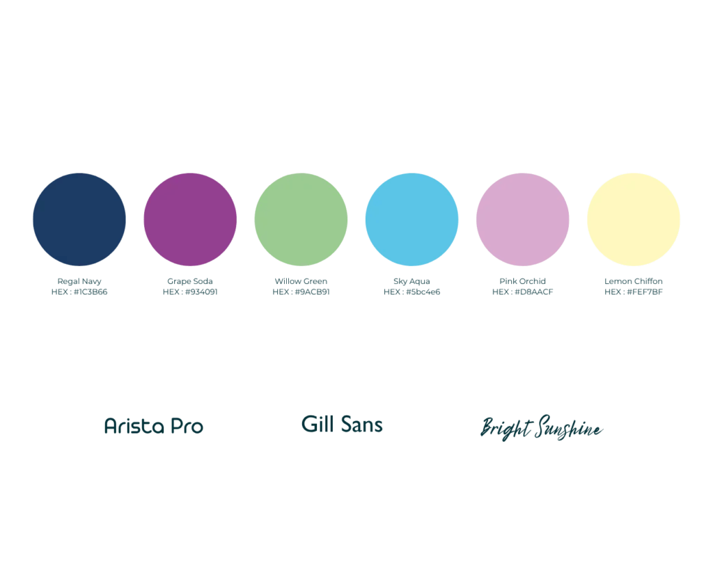 Palette de couleurs et typographies de Sylvie de Sousa, aide et soutien à la personne, réalisé par Emporte Plume avec l'offre Etincelle - Identité visuelle de base pour indépendant