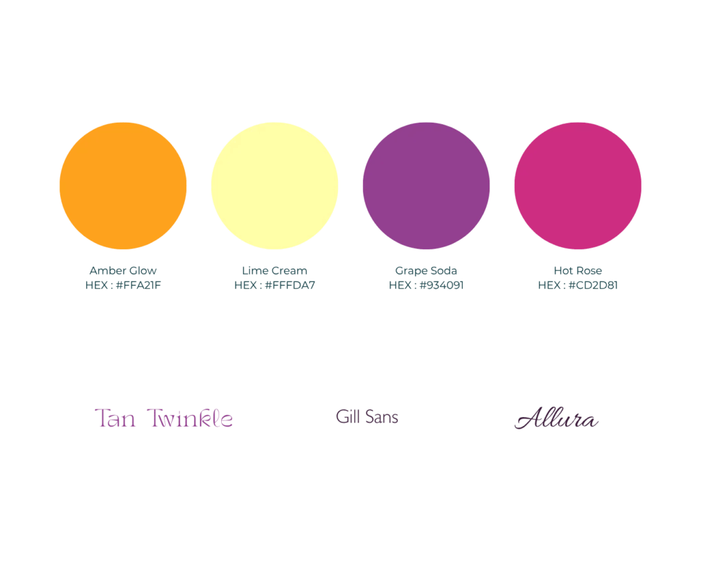 Palette de couleurs et typographies de Infine Movement, réalisée par Emporte Plume avec l'offre Etincelle - Identité visuelle de base pour prof de yoga
